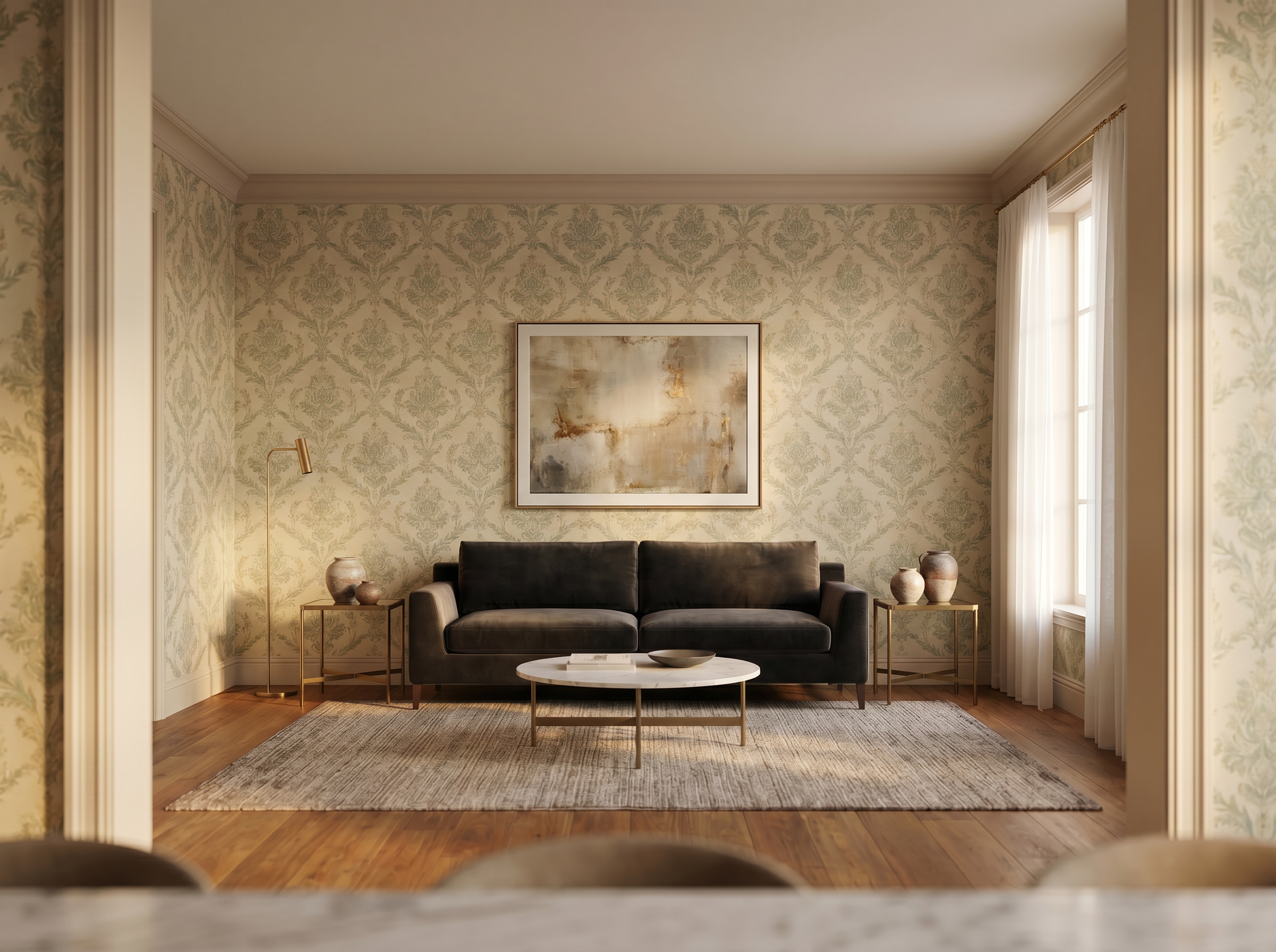 Living room after wallpaper installation