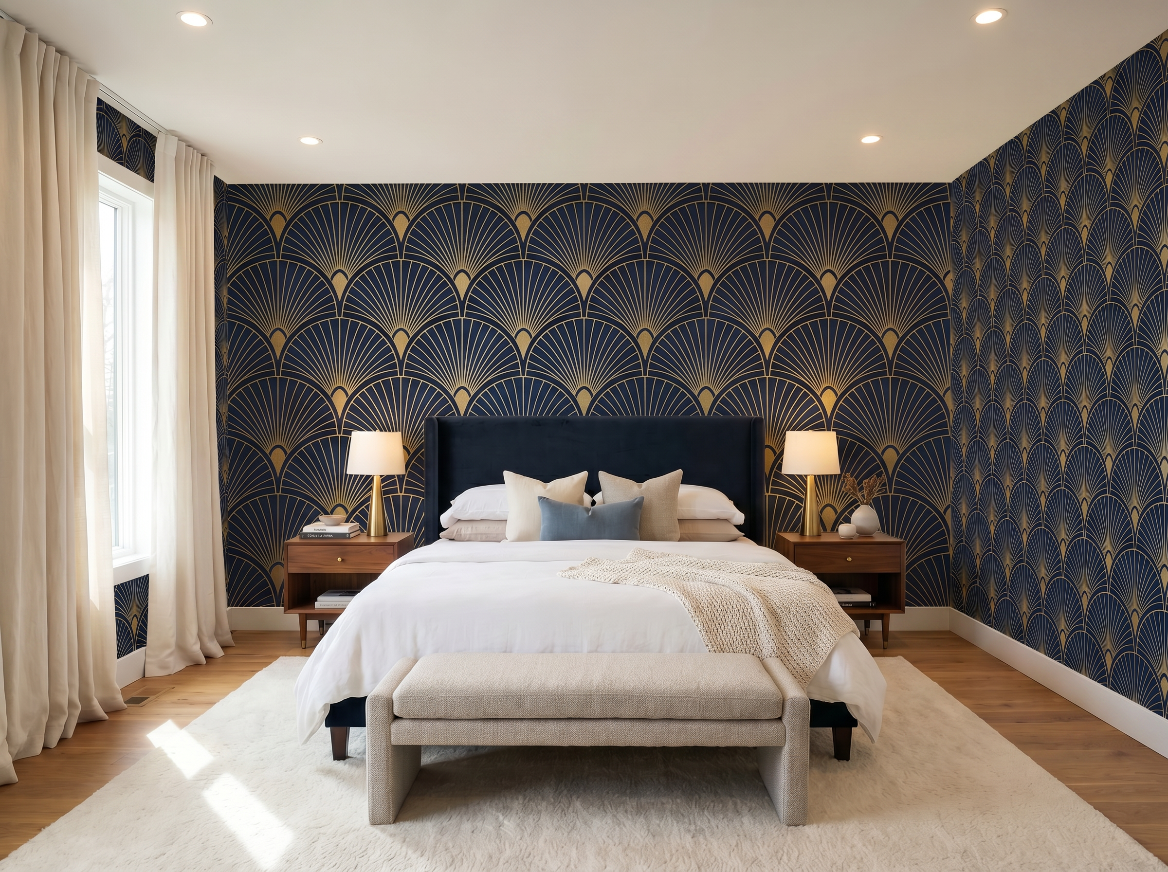 Bedroom after wallpaper installation